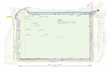 Ansicht Planung Umbau Tennenplatz auf Kunststoffrasenplatz